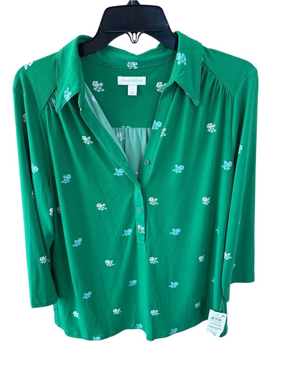 Charter Club Green Button-Front Floral Shirt